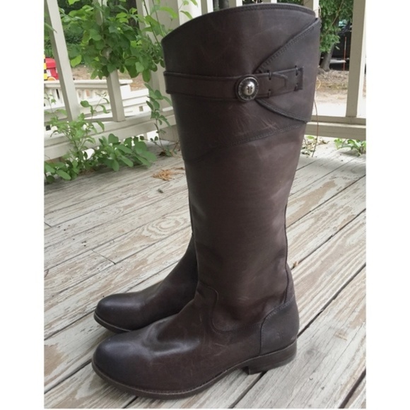 frye molly button tall cognac
